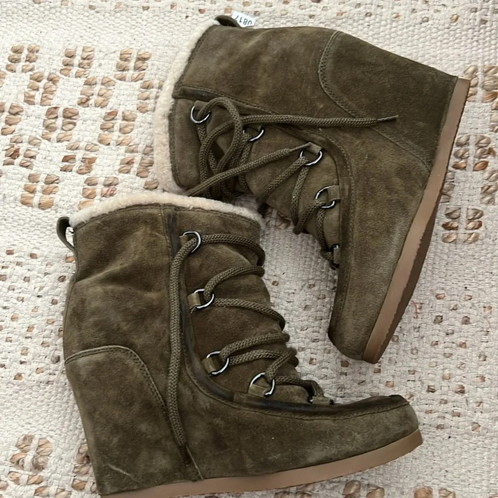 Veronica Beard Elfred Lace Up Shearling Wedge Boots - Picture 3 of 6